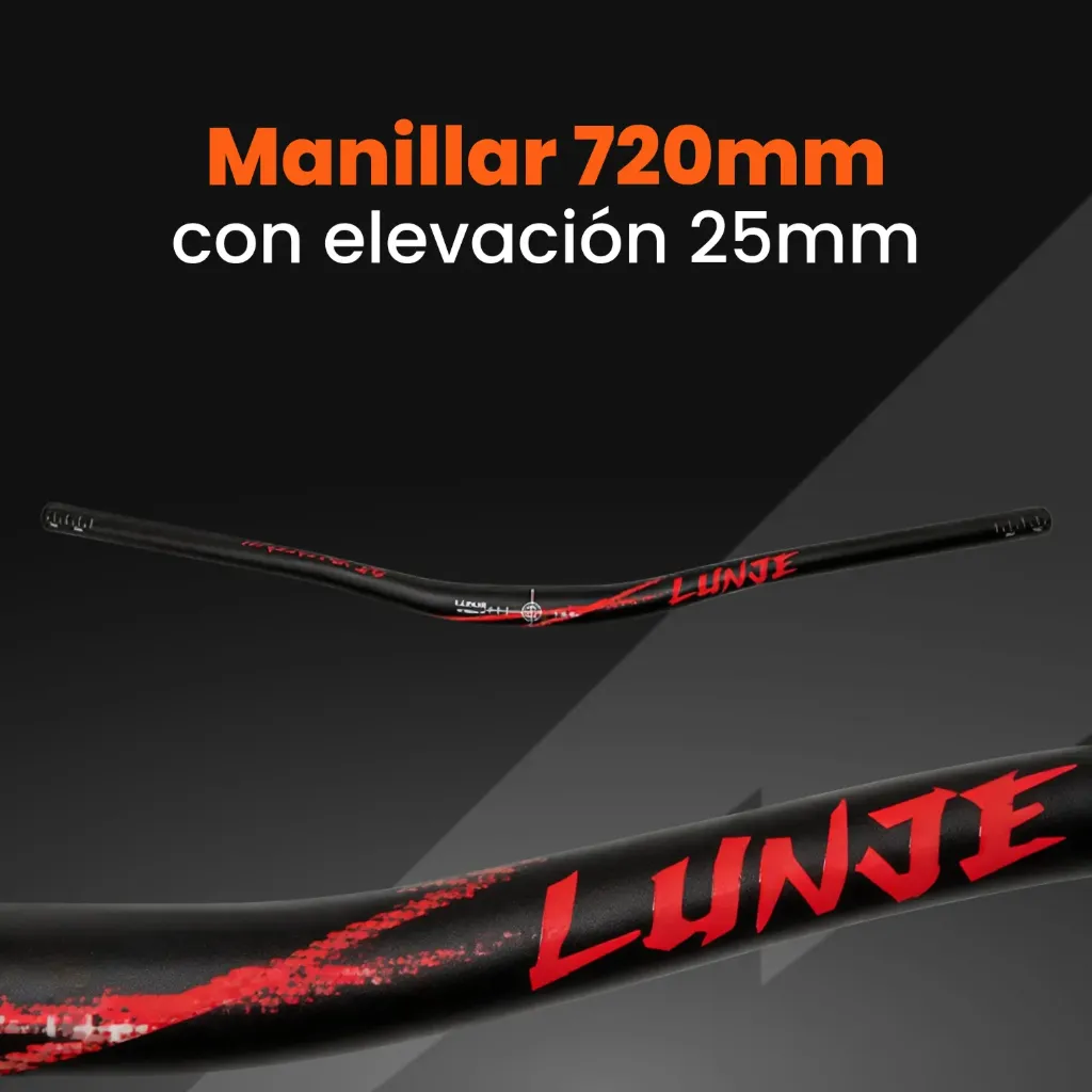 Manillar Deportivo 720mm elevado (Negro/Rojo)